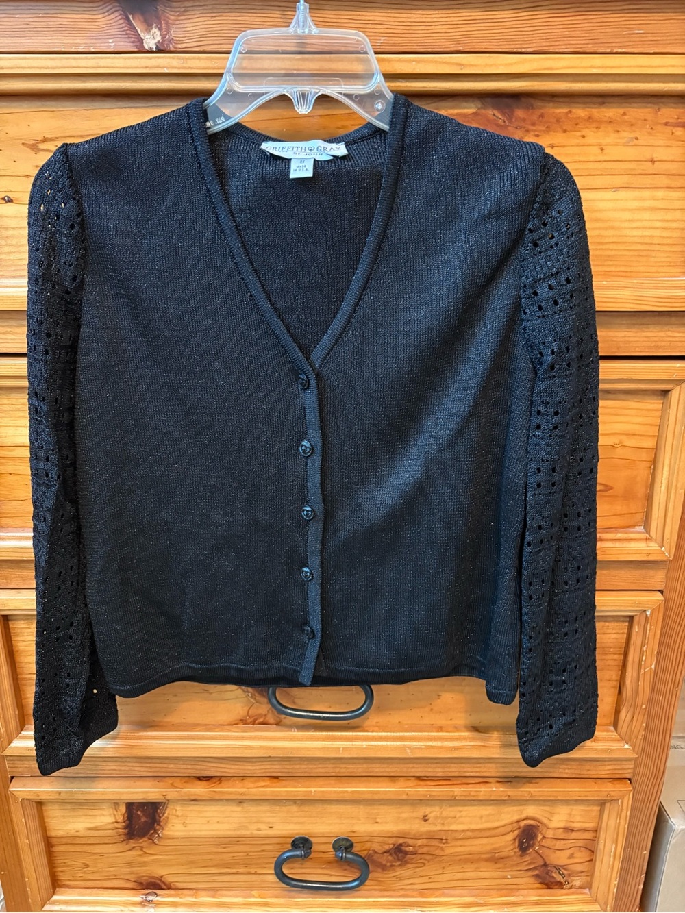 Vintage Griffith Gray St John Black Cardigan women sz  Small USA Shimmer Knit